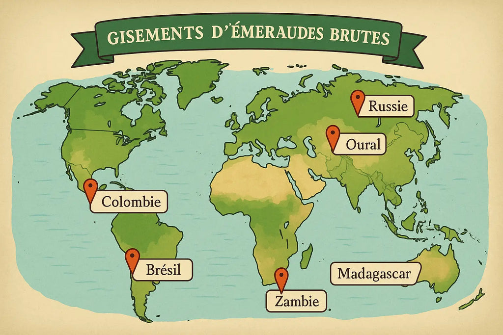 Map of emerald deposits around the world