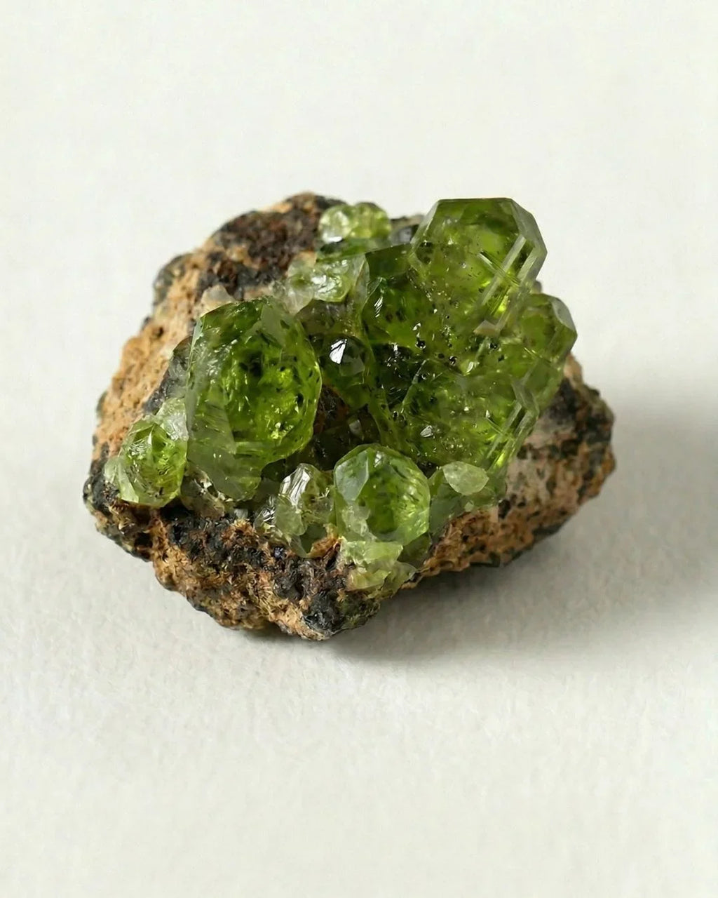 Raw peridot crystals from Zabargad Island in Egypt, a historic source mined since Antiquity