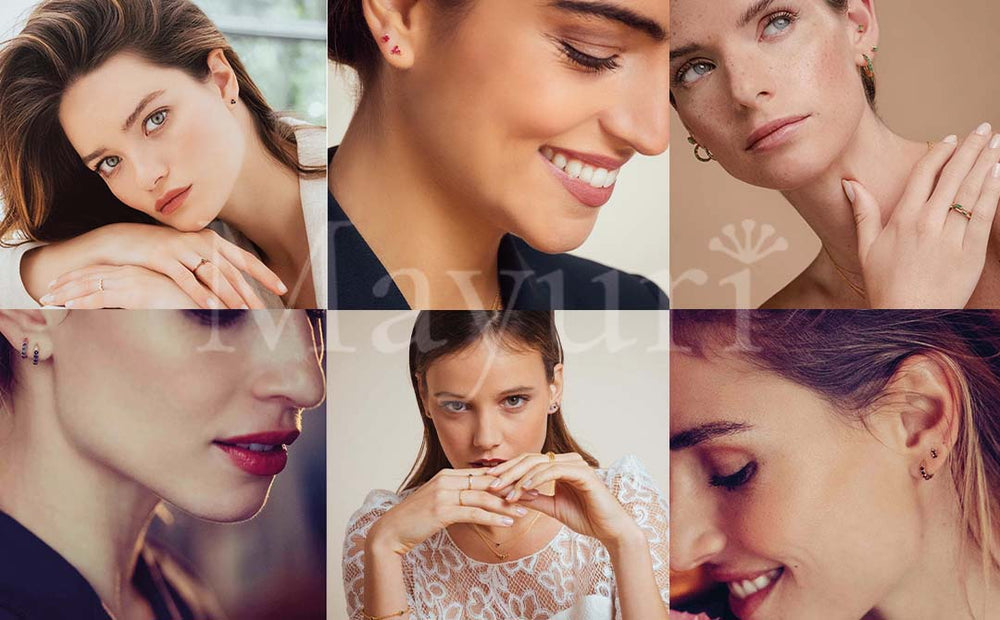 Earrings, delicate rings and 18K gold necklaces enhancing different face shapes, Mayuri collection