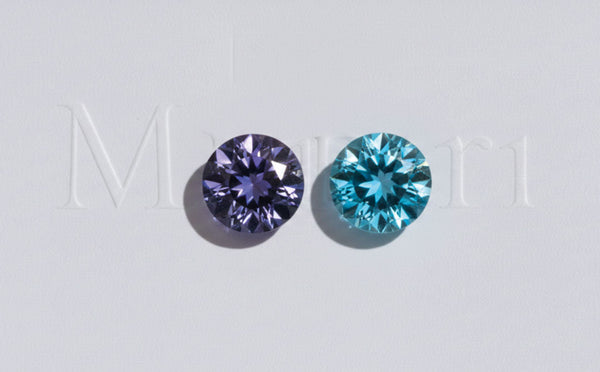 Violet tanzanite and round-cut blue topaz, December birthstones in fine jewellery