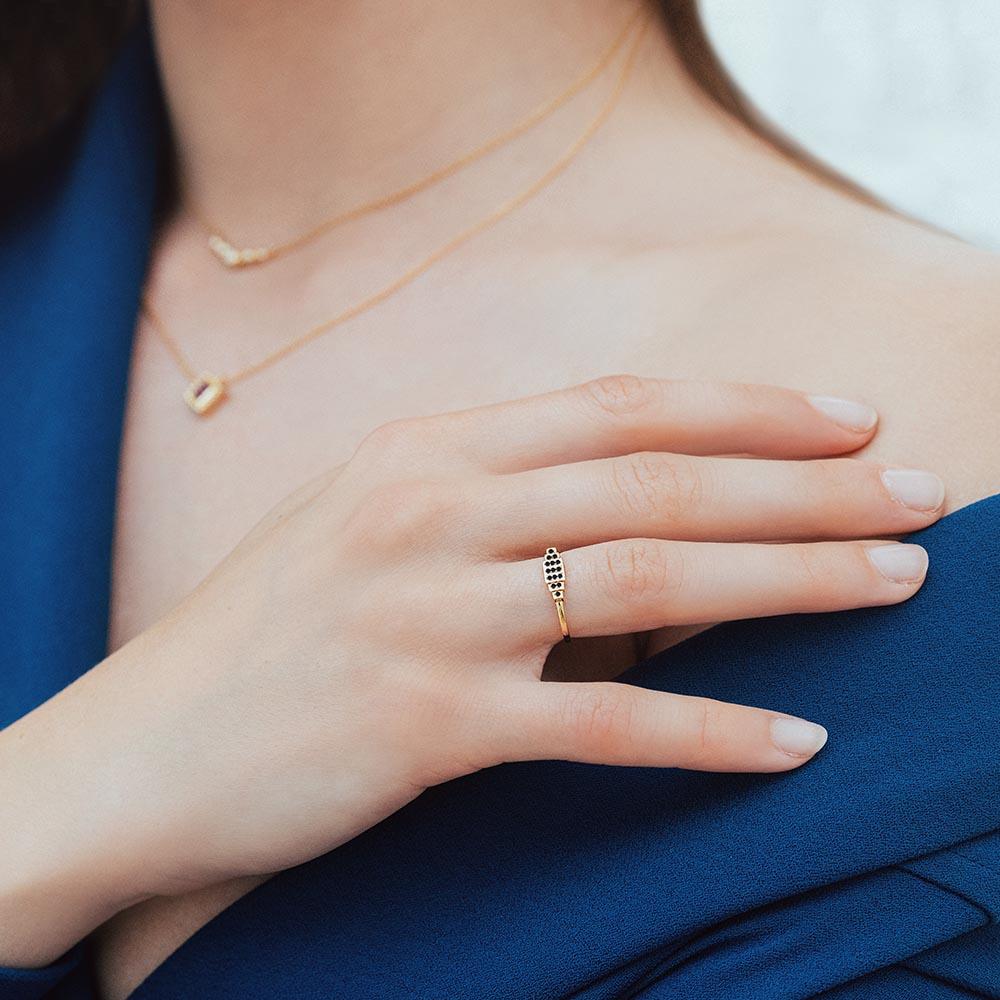 Brami XL geometric ring in black diamond