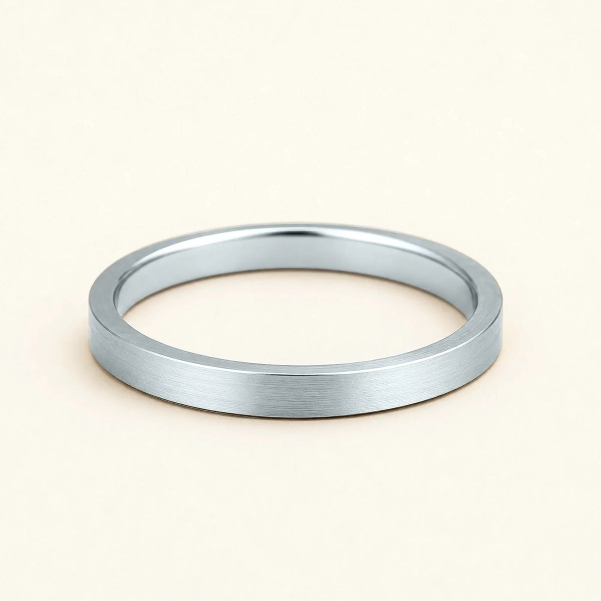 Kanso brushed flat wedding band in 18k white gold for men, matte flat ring