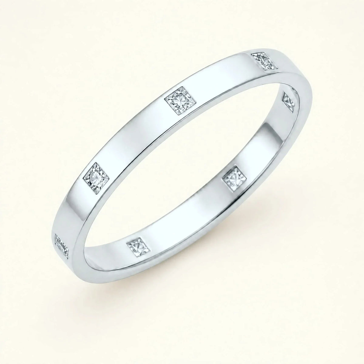 Princess cut white diamond wedding ring for men in white gold