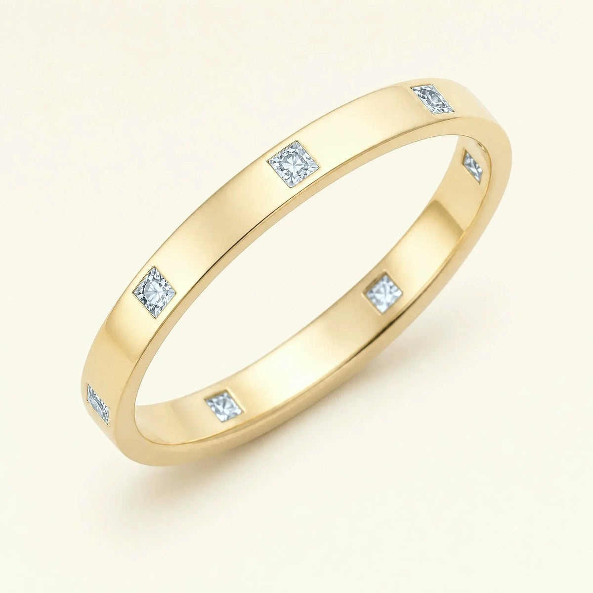 Princess cut white diamond wedding ring for men in yellow gold