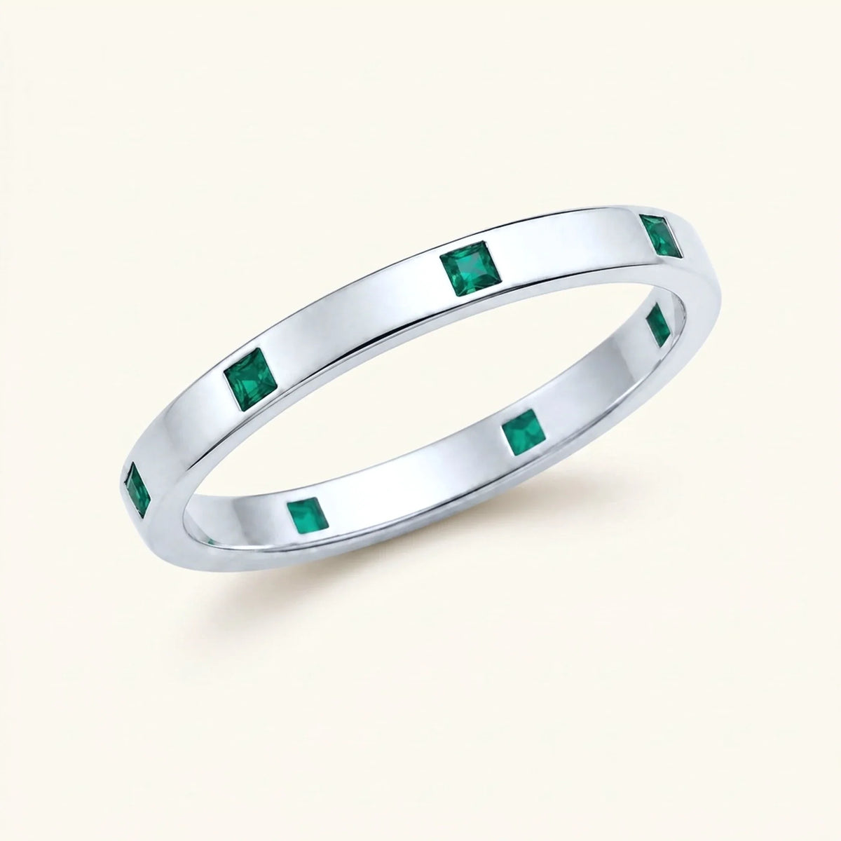 Princess cut emerald wedding ring for men in white gold