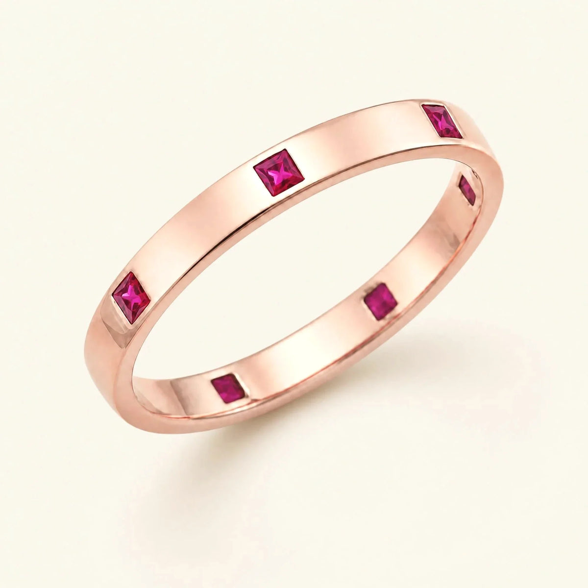 Princess cut ruby wedding ring for men in rose gold