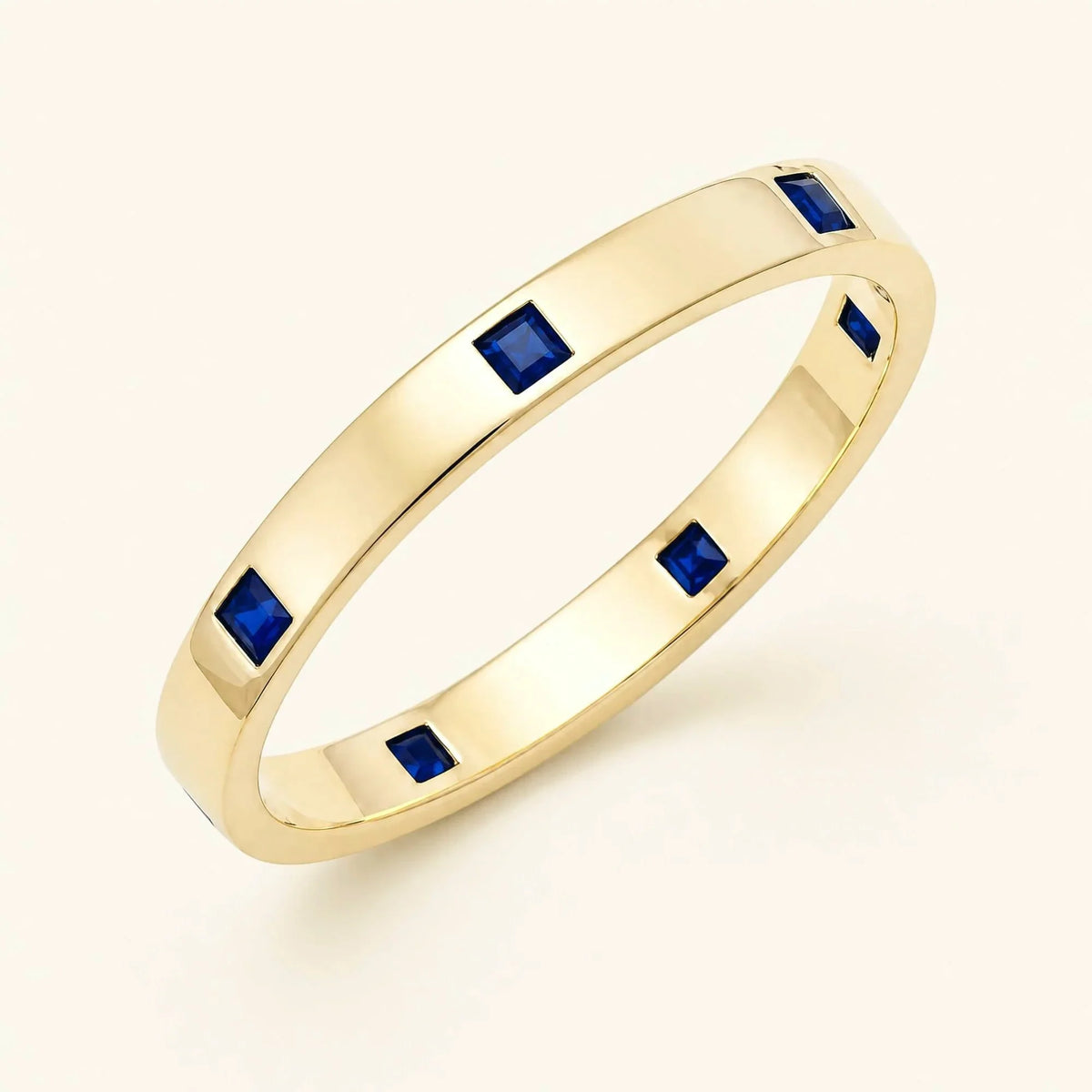 Princess cut sapphire wedding ring for men in yellow gold