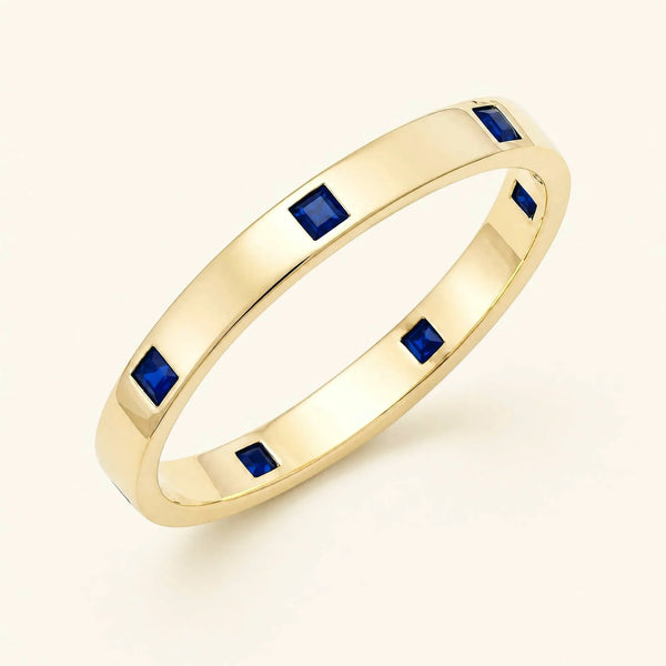 Princess cut sapphire wedding ring for men in yellow gold