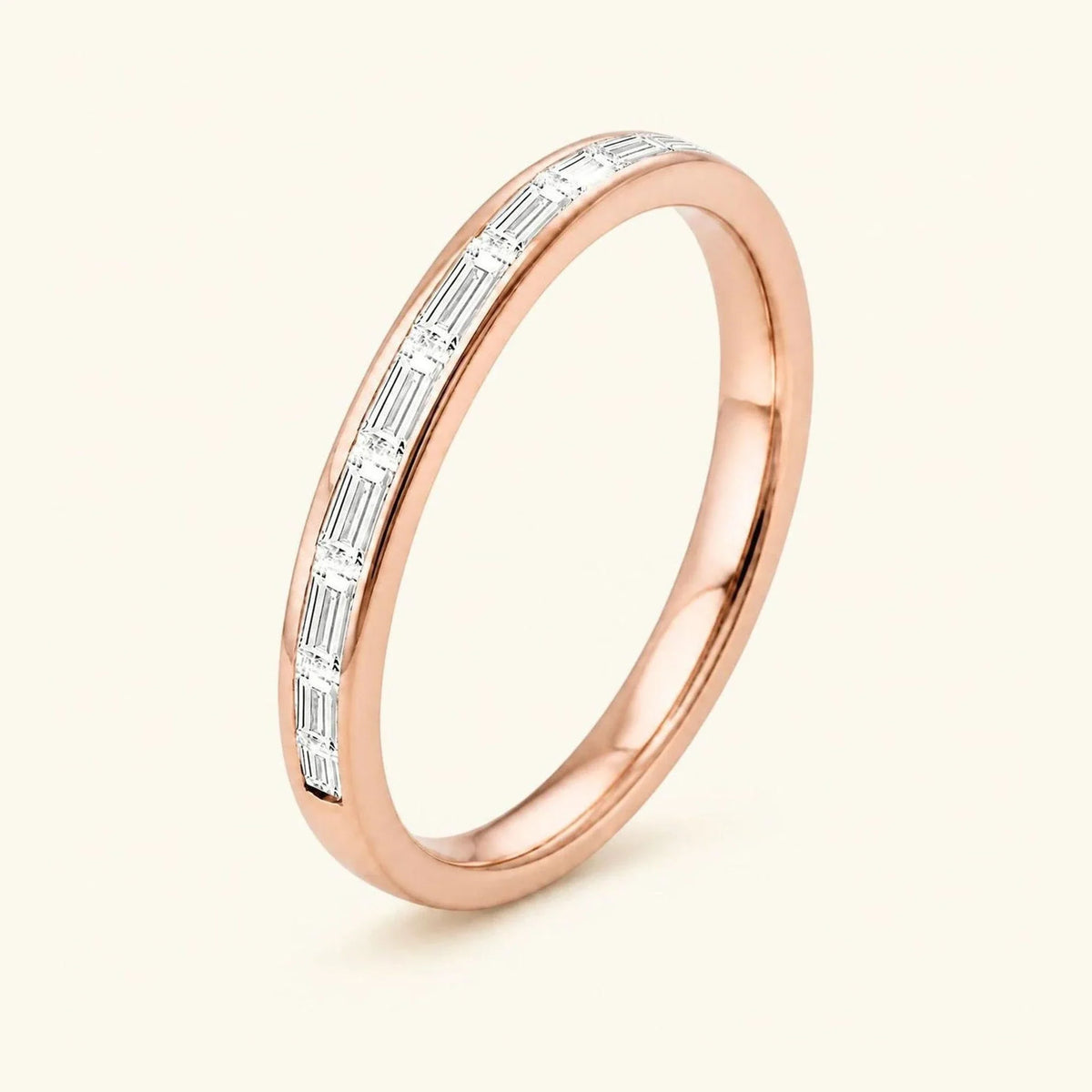 Baguette cut white diamond half-eternity wedding ring for men in rose gold