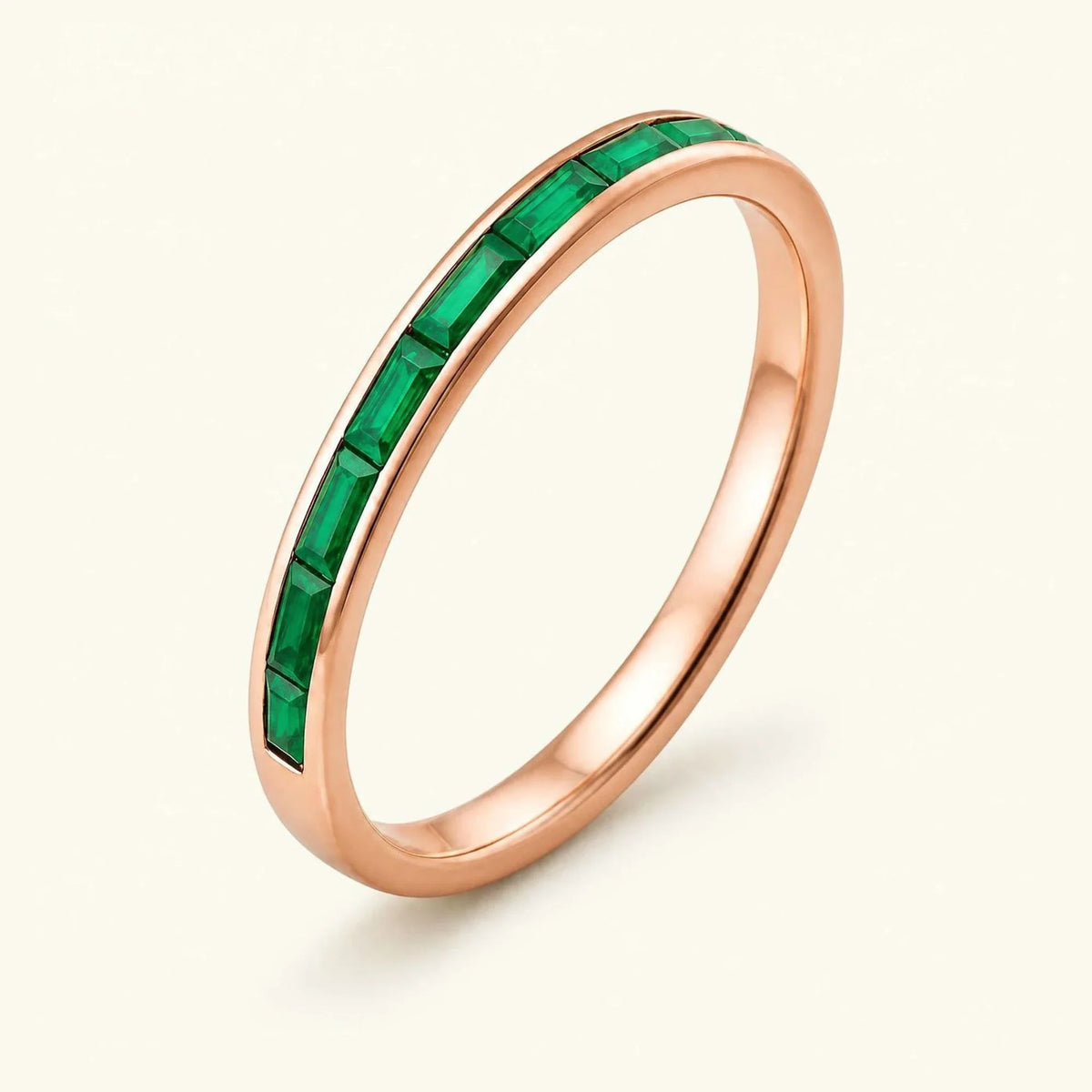 Half-eternity wedding ring baguette cut emeralds for men in rose gold