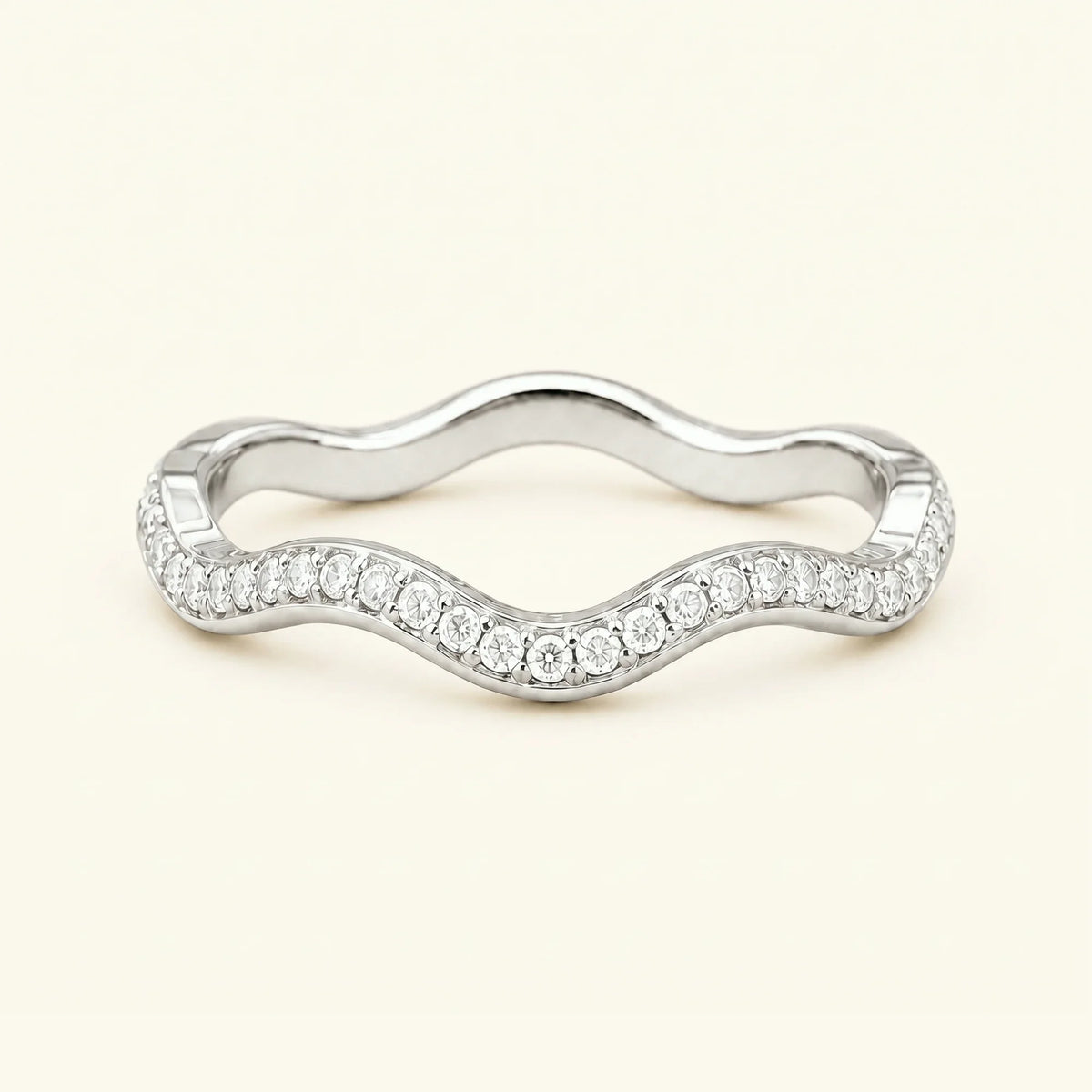 Thalassa wave wedding ring with diamonds in 18K white gold, half-eternity pavé set