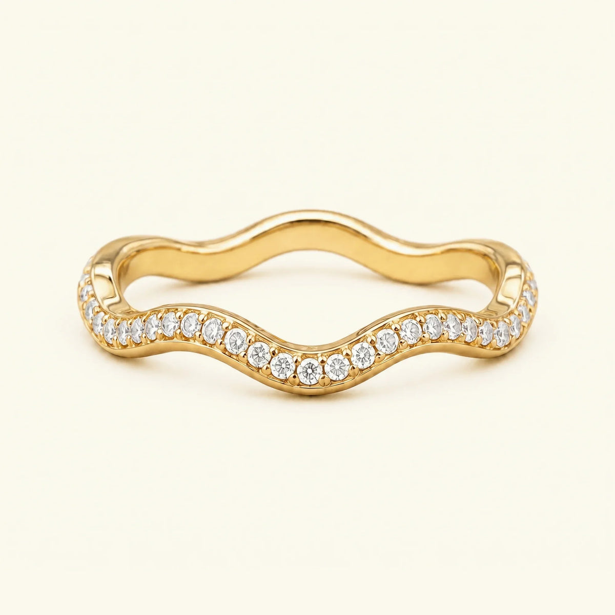 Thalassa wave diamond 18K yellow gold wedding ring, half-eternity grain set