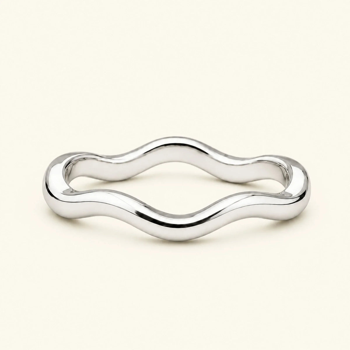 Thalassa wave 18K white gold wedding ring, polished wavy bangle