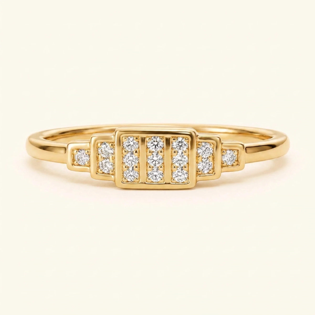 Brami XL geometric art deco wedding ring in yellow gold set with diamonds