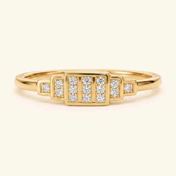 Brami XL geometric art deco wedding ring in yellow gold set with diamonds