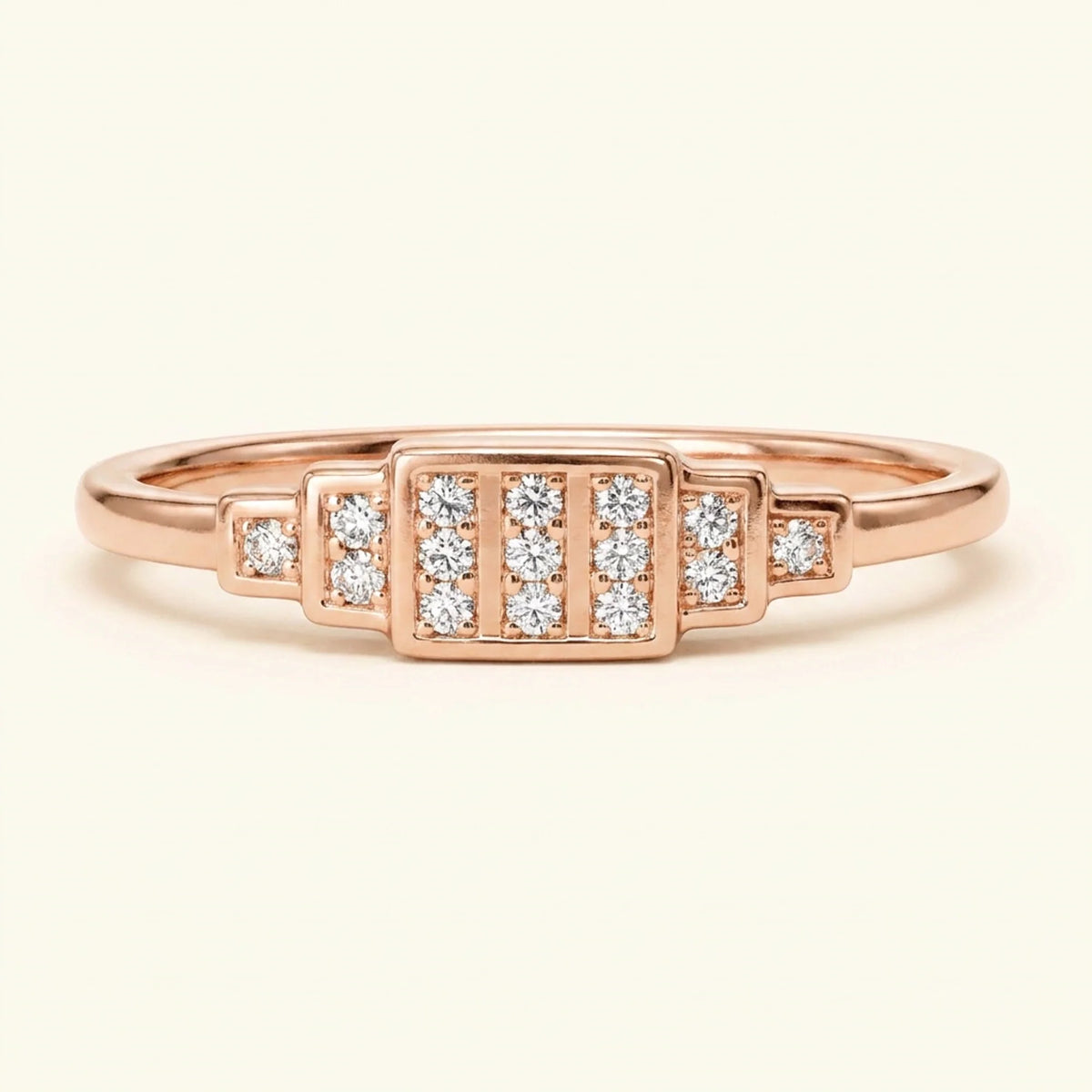 Brami XL art deco ring in rose gold set with diamonds