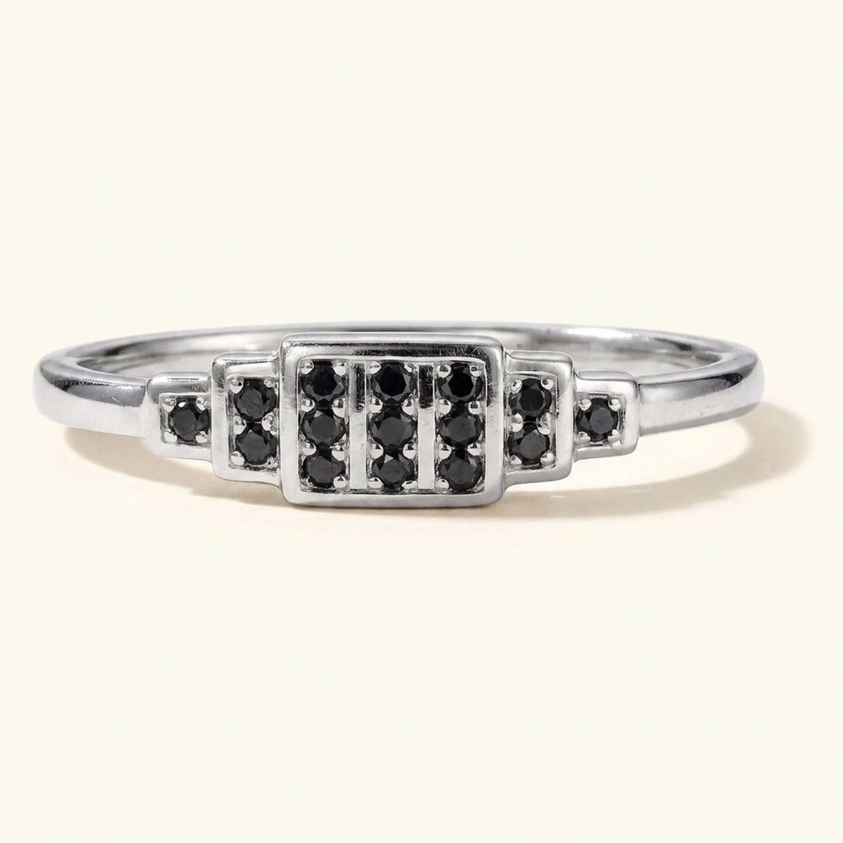 White gold Brami XL geometric art deco wedding ring set with black diamonds