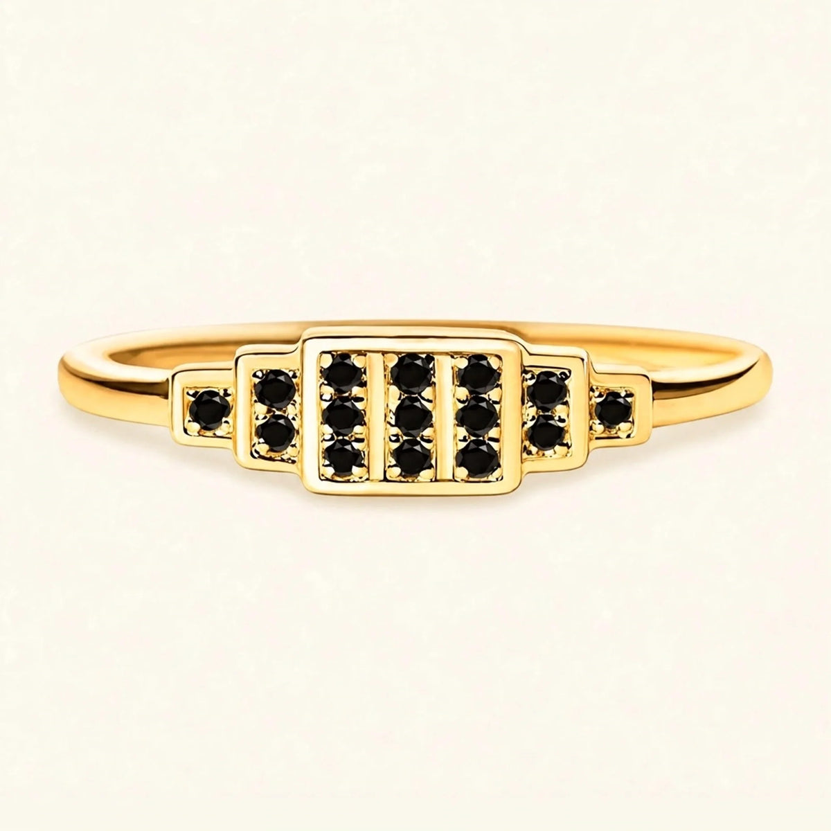 Yellow gold Brami XL geometric art deco wedding ring set with black diamonds