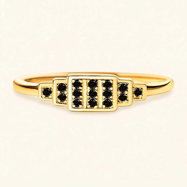 Yellow gold Brami XL geometric art deco wedding ring set with black diamonds