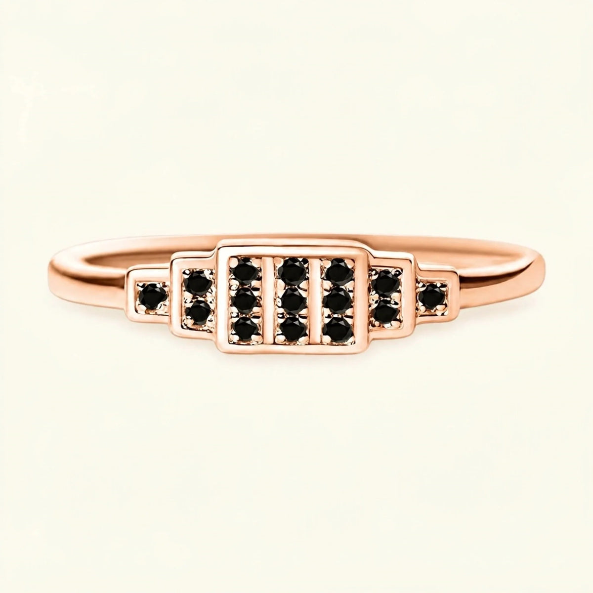 Rose gold art deco Brami XL ring set with black diamonds