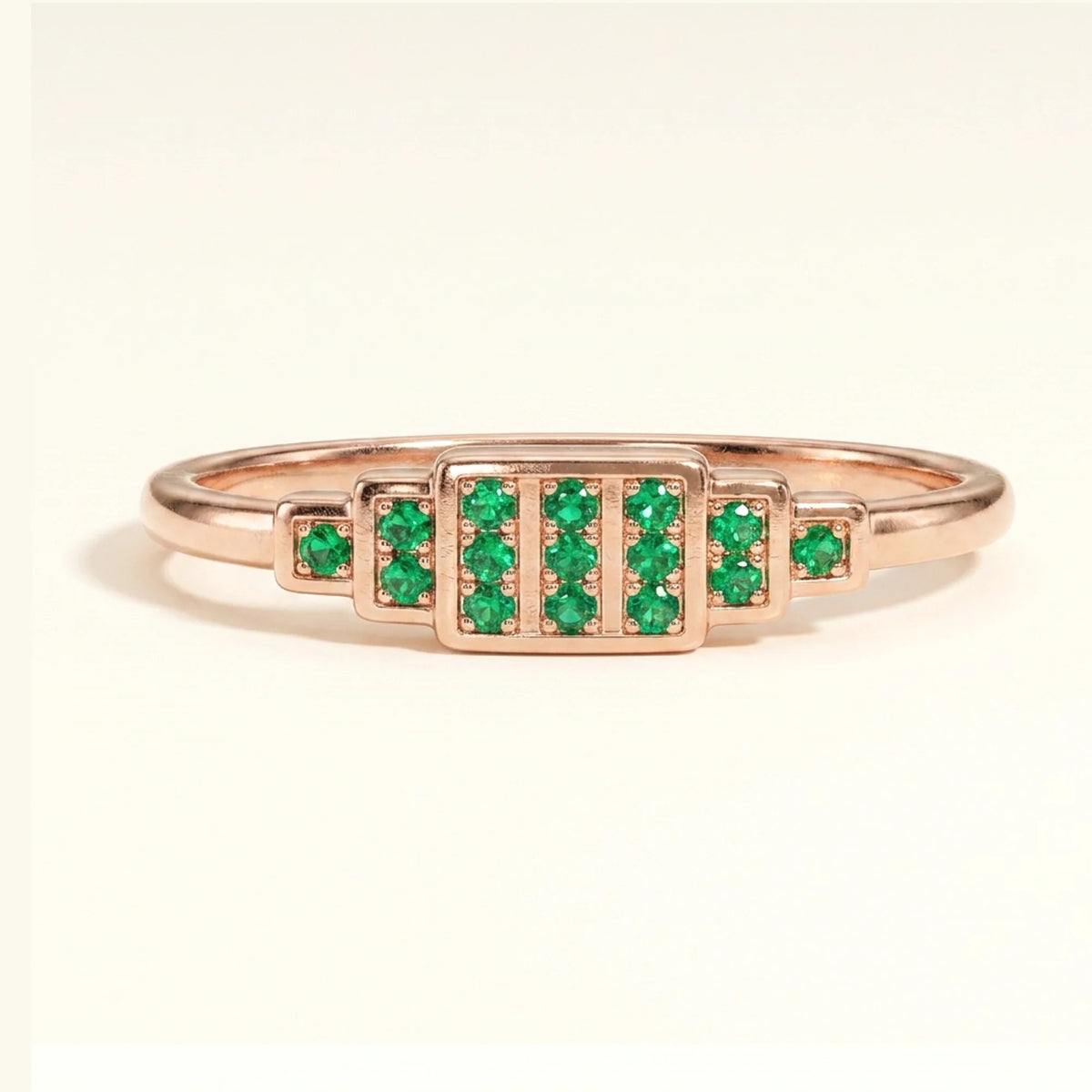 Brami XL art deco ring in rose gold set with emeralds