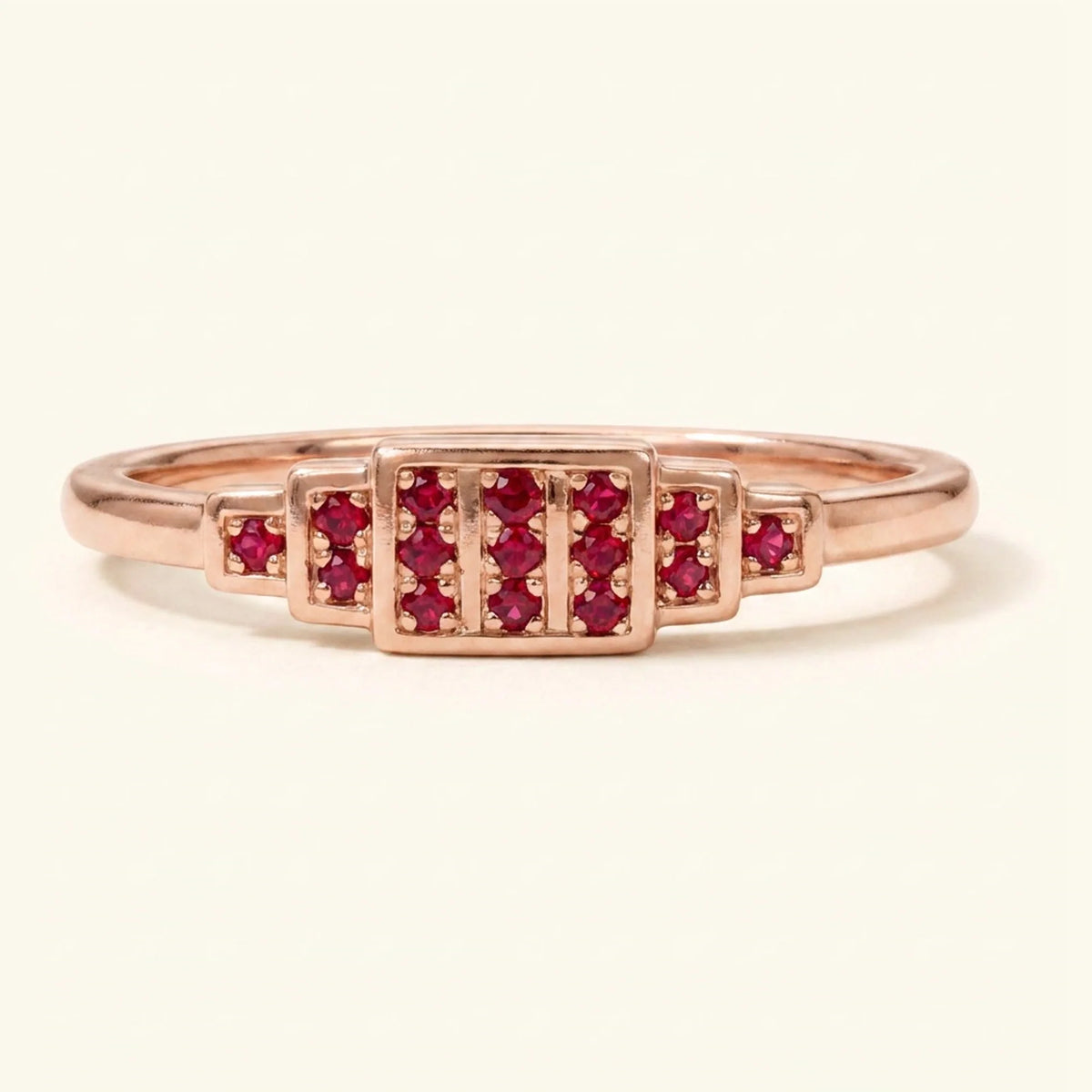 Rose gold art deco Brami XL ring set with rubies