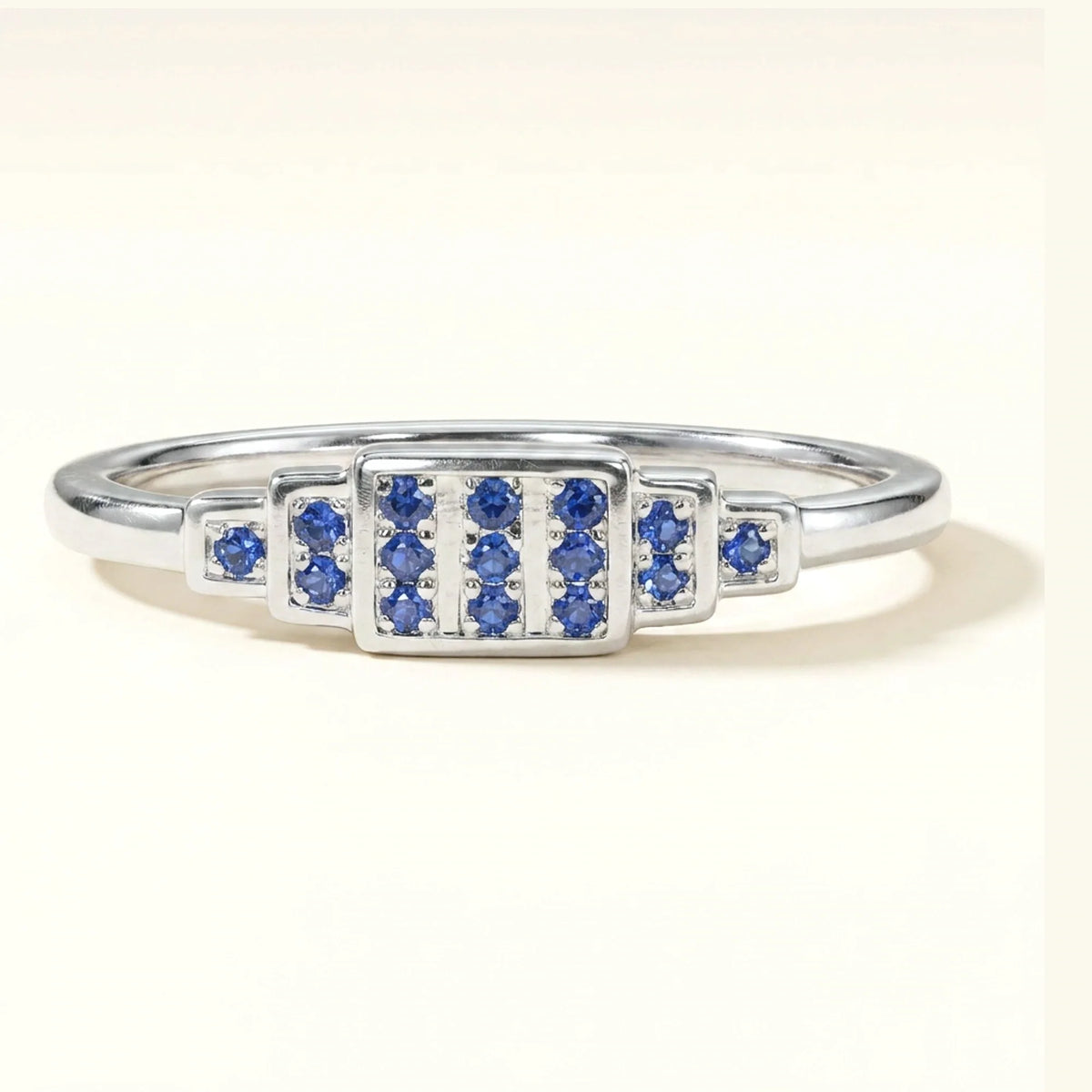 White gold Brami XL geometric art deco wedding ring set with sapphires