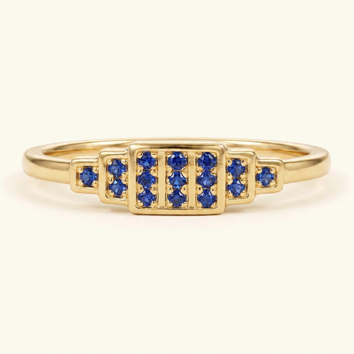 Yellow gold Brami XL geometric art deco wedding ring set with sapphires