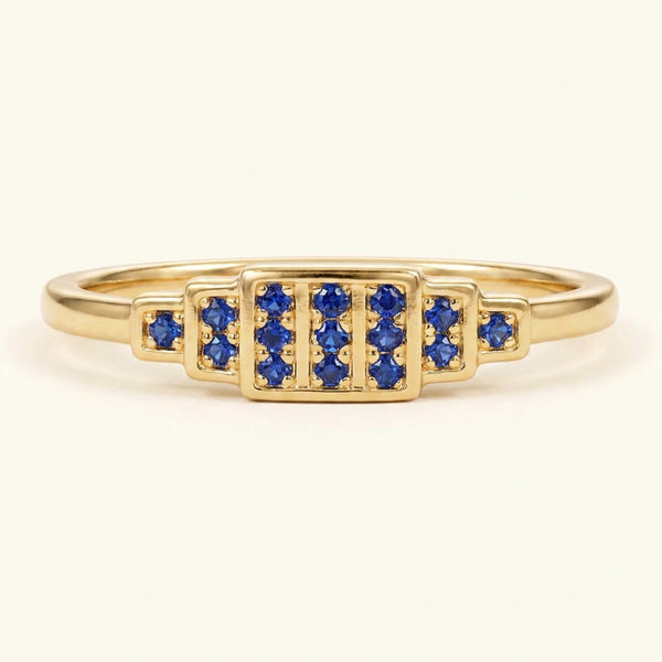 Yellow gold Brami XL geometric art deco wedding ring set with sapphires
