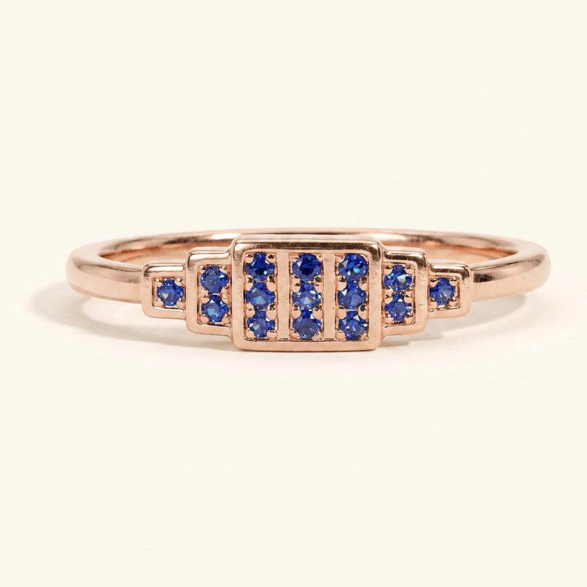 Rose gold art deco Brami XL ring set with sapphires