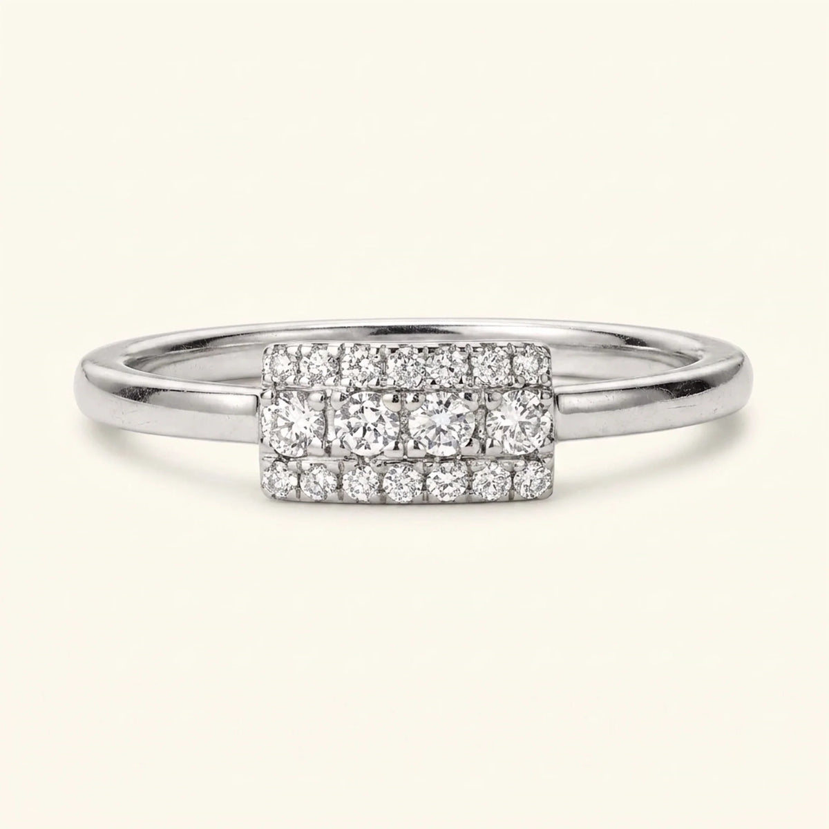 Sapna XL art deco rectangular wedding ring in white gold set with diamonds