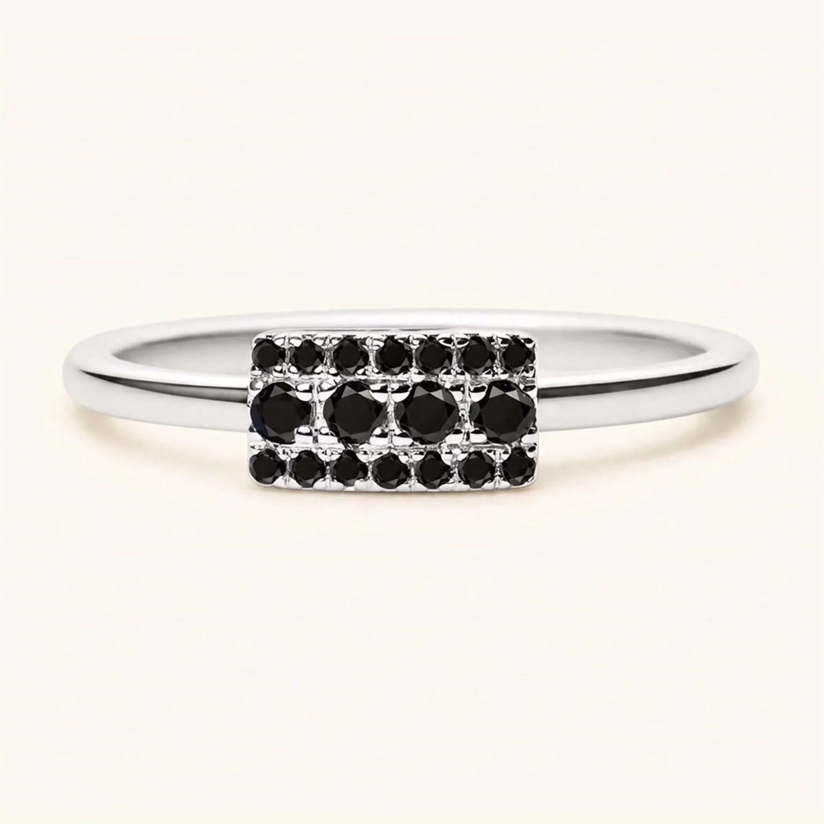 White gold Sapna XL rectangular art deco wedding ring set with black diamonds