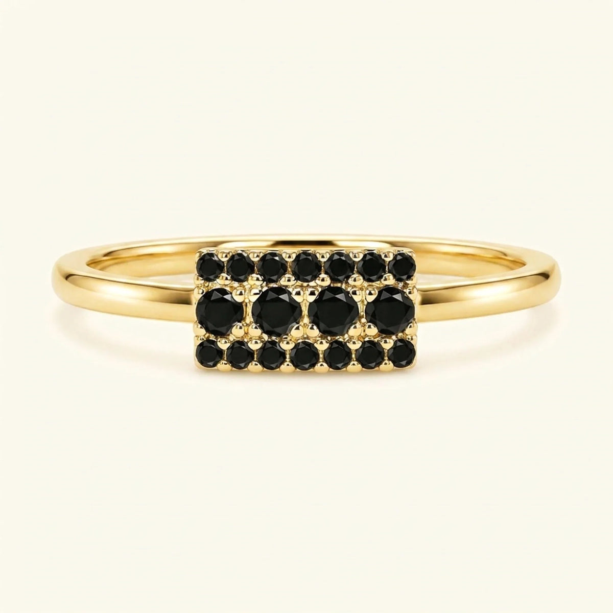 Yellow gold Sapna XL rectangular art deco wedding ring set with black diamonds