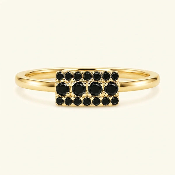 Yellow gold Sapna XL rectangular art deco wedding ring set with black diamonds