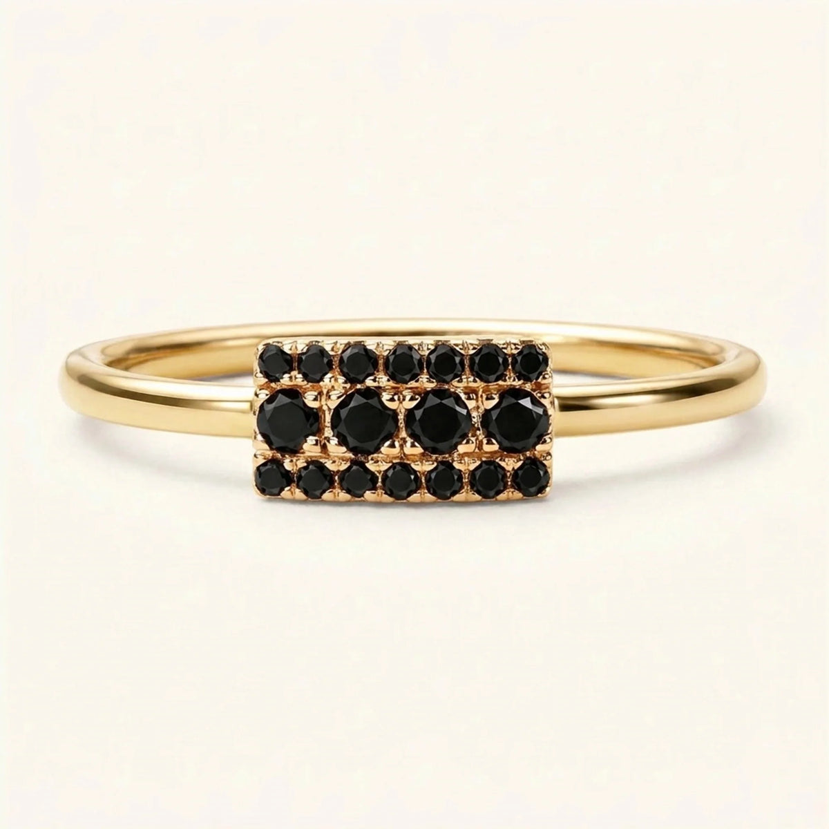Rose gold art deco Sapna XL ring set with black diamonds
