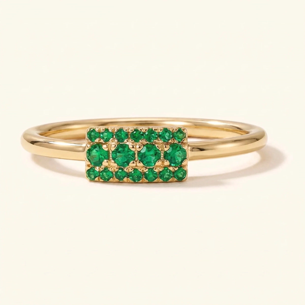Sapna XL art deco rectangular wedding ring in yellow gold set with emeralds