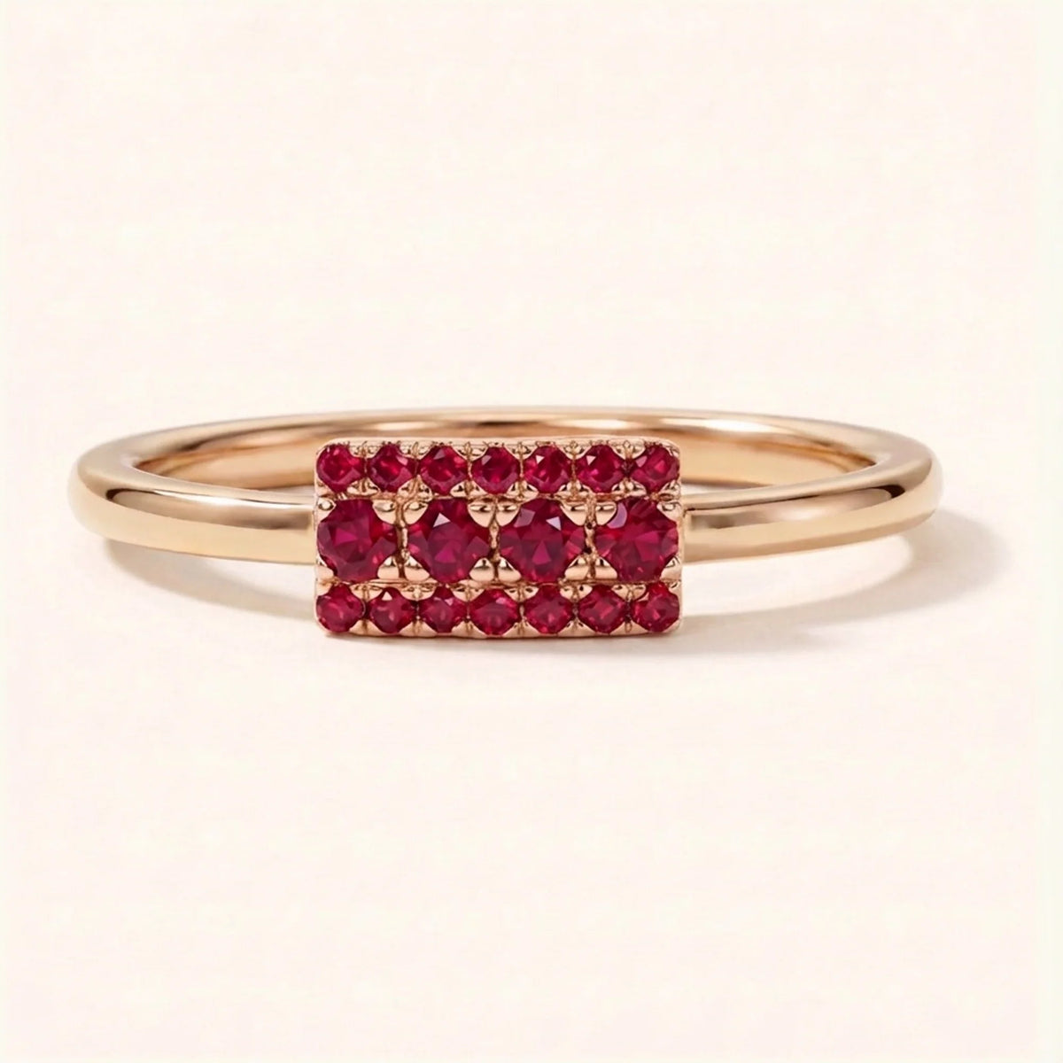 Sapna XL art deco ring in rose gold set with rubies
