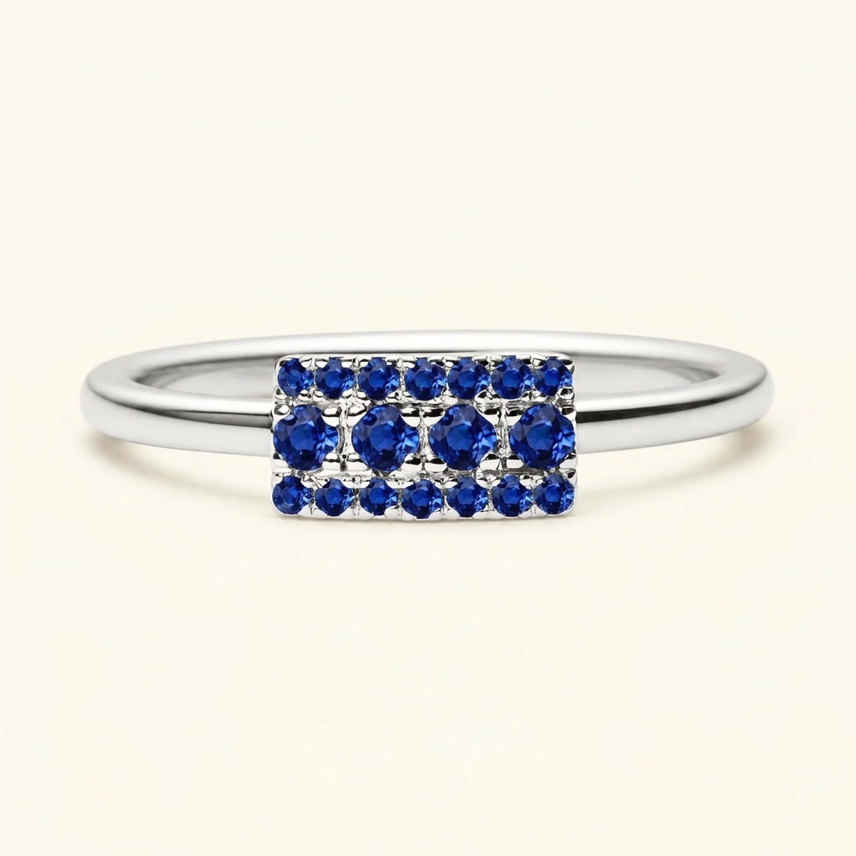 White gold Sapna XL rectangular art deco wedding ring set with sapphires