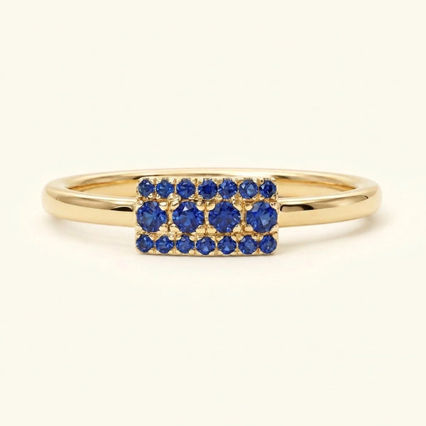 Yellow gold Sapna XL rectangular art deco wedding ring set with sapphires