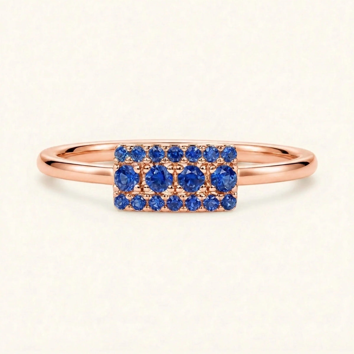 Rose gold art deco Sapna XL ring set with sapphires