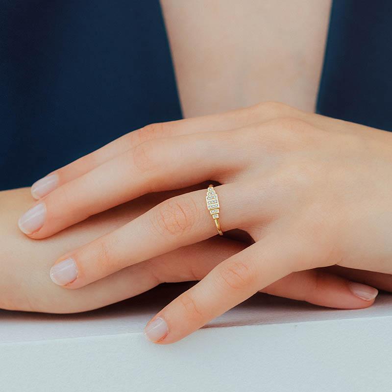 Brami XL geometric art deco yellow gold wedding ring set with diamonds