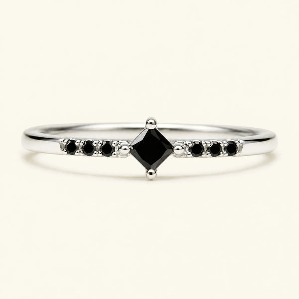 Princess engagement ring pavé set with black diamonds in white gold
