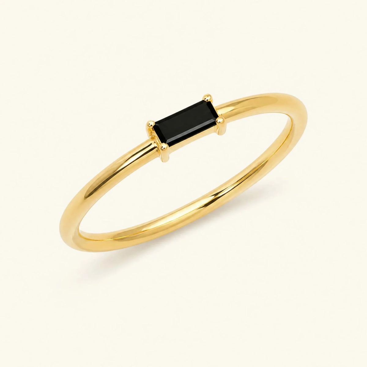 Shanti solitaire engagement ring black diamond baguette — 18K vermeil — side view