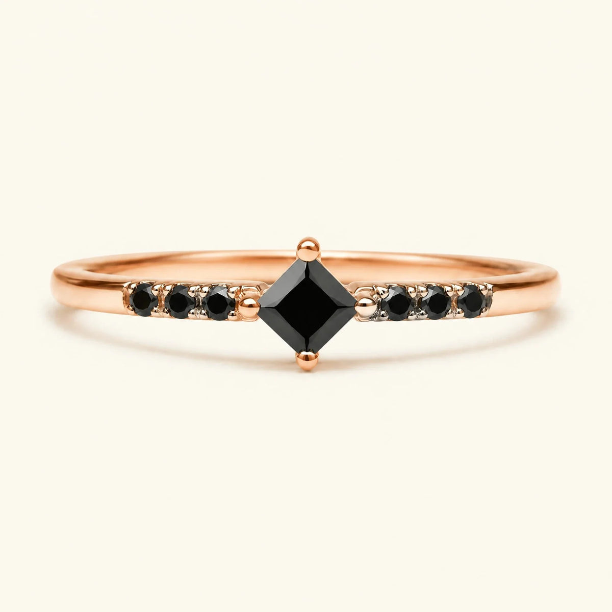 Princess engagement ring pavé set with black diamonds in rose gold