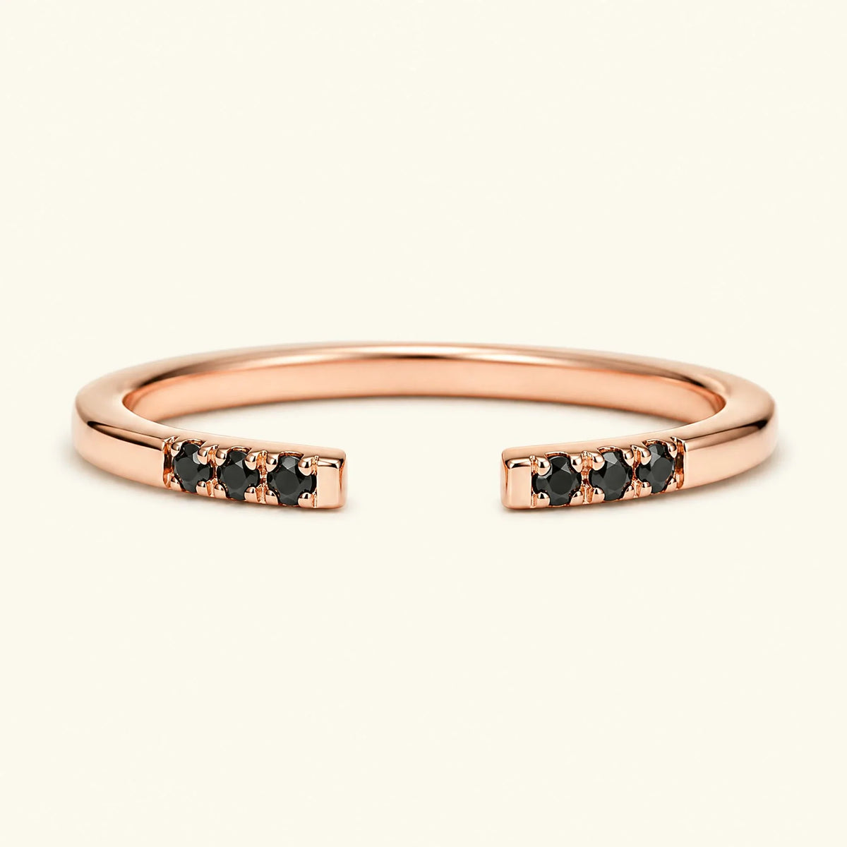 Open fine ring pavé set with black diamonds in rose gold