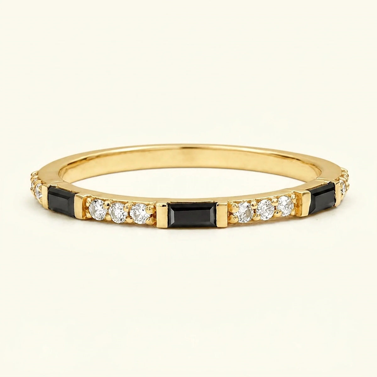 Moksha semi eternity black and white diamond wedding ring in yellow gold