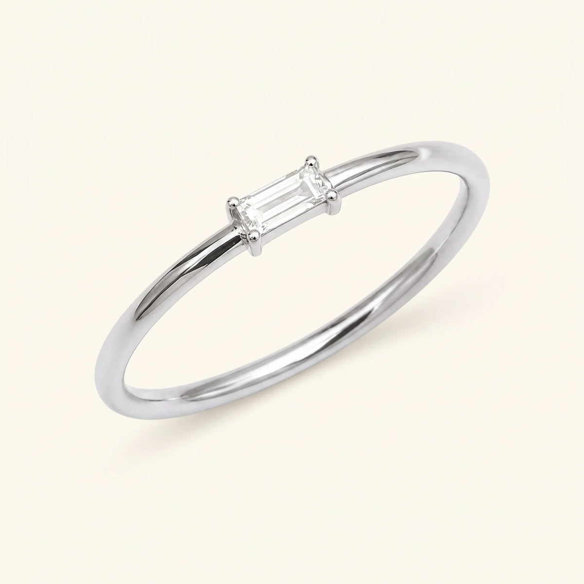 Shanti diamond baguette solitaire ring in white gold