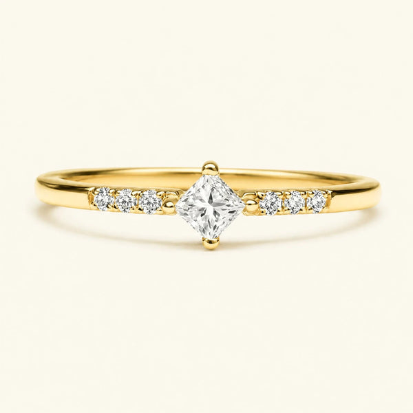 Princess pavé white diamond engagement ring in yellow gold