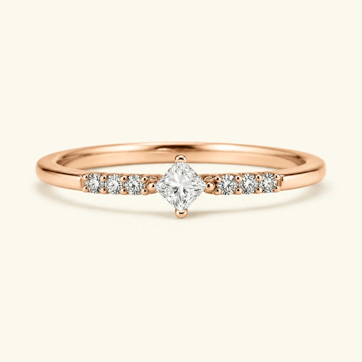 Princess pavé white diamond engagement ring in rose gold