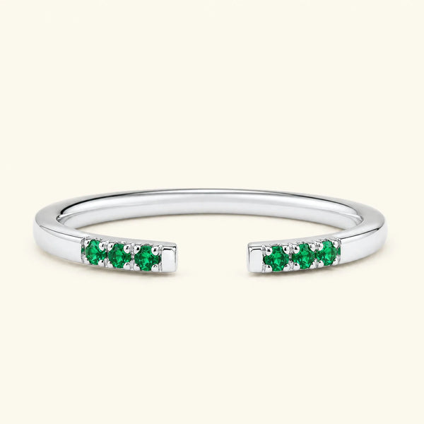 Fine open ring pavé emeralds in white gold